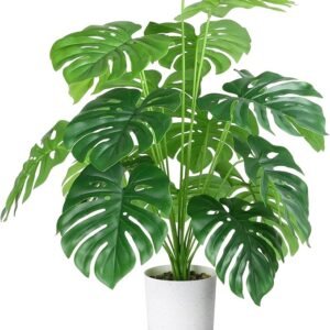 Sour Lemon Eyamumo 28" Fake Plants Large Tropical Palm Tree Artificial Monstera Faux Plant Tree in Pot for Indoor Outdoor Home Office Garden Decoration